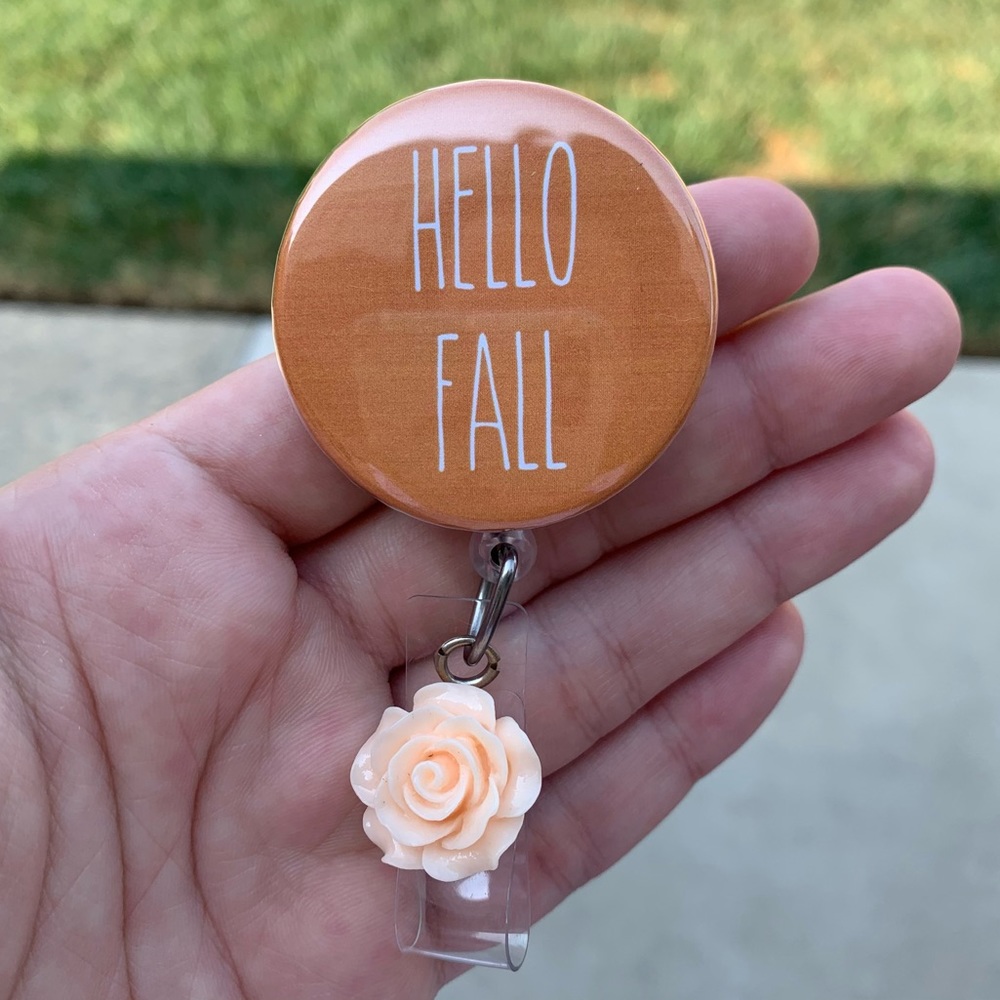 Hello Fall Rae Dunn Retractable Badge Holder
